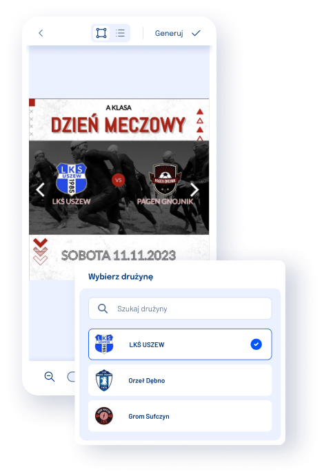 Generator EchoSport: podgląd grafiki i wybór drużyny